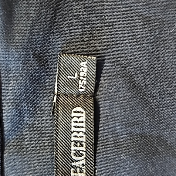 Peacebirt women's navy blue shirt red dots button down. Size large. Great fabric - Picture 8 of 10